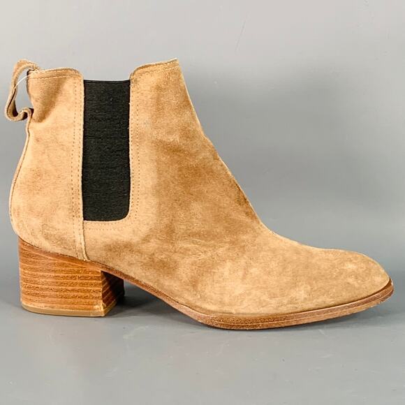 RAG & BONE Size 9 Camel Suede Stacked Heel Chelsea Ankle Boots - Picture 2 of 9